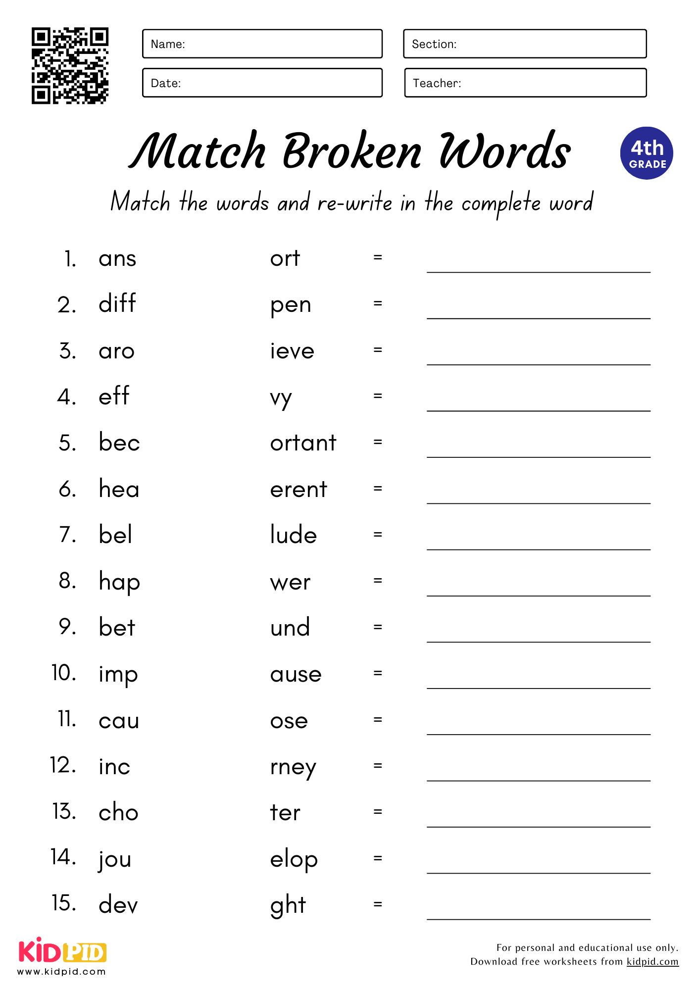 printable worksheets for 4th graders