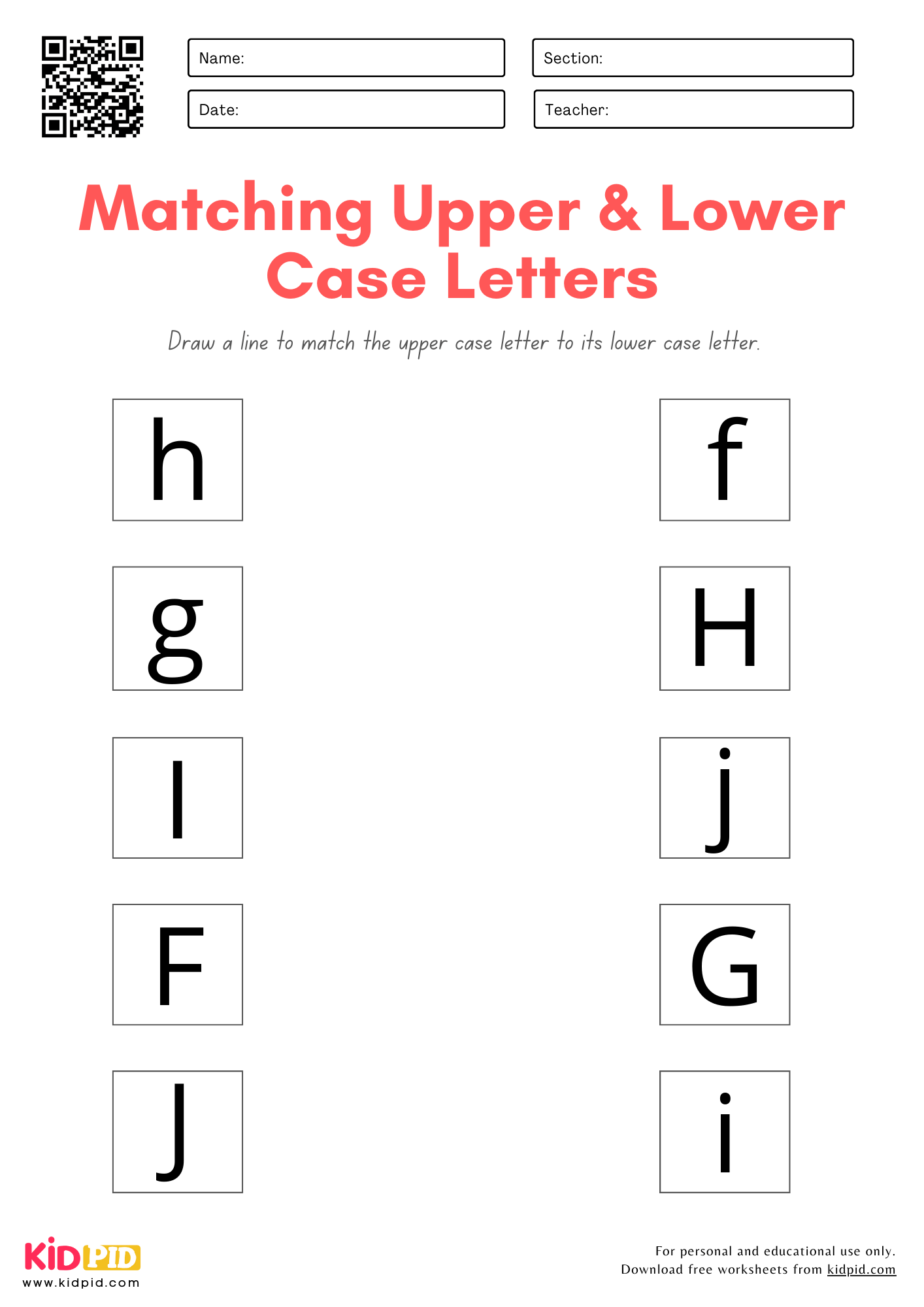 Matching Upper Lower Case Letters Worksheet For Preschool Kidpid