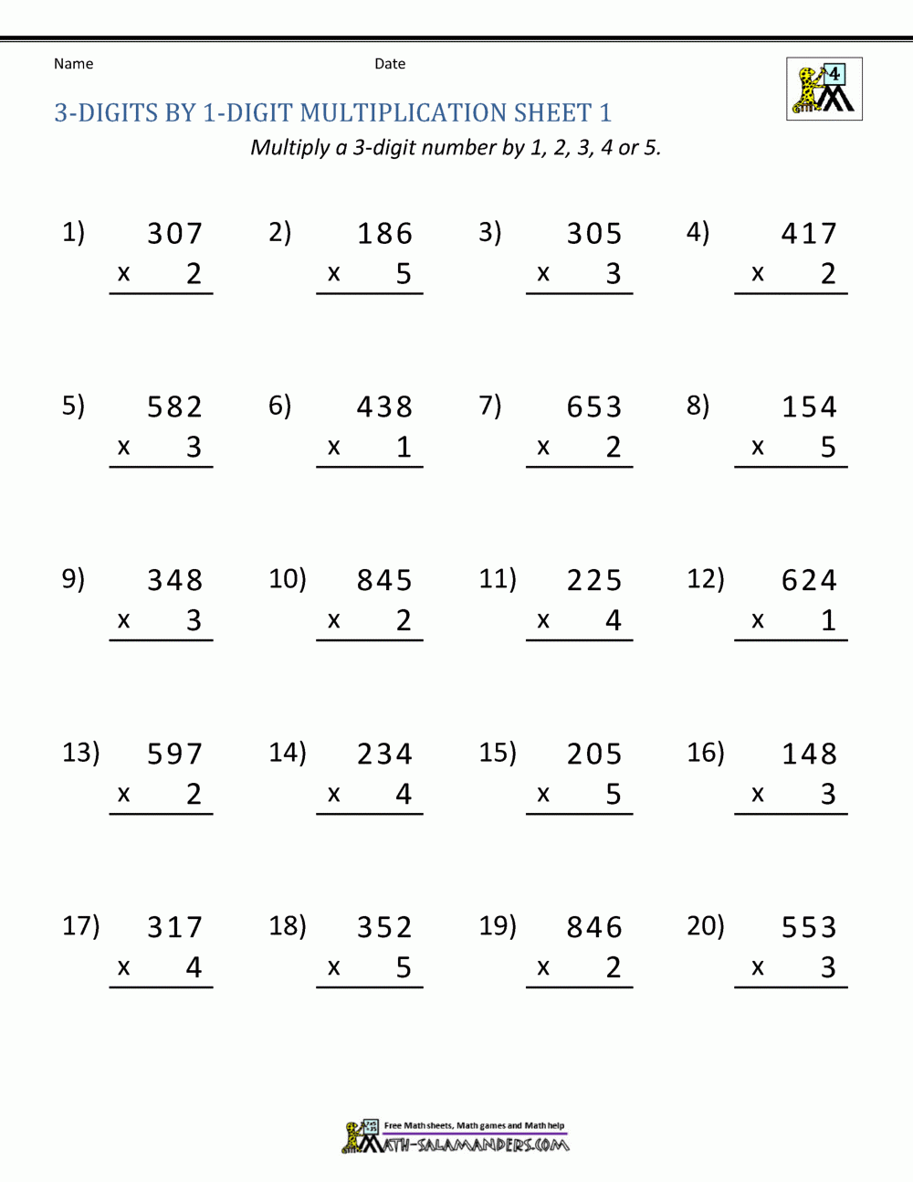 3 Digit By 1 Digit Multiplication