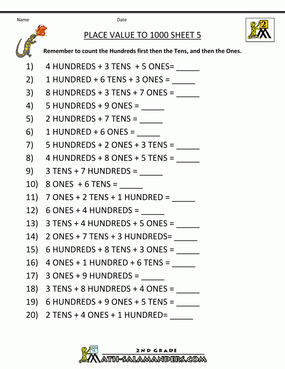 2nd grade place value worksheets