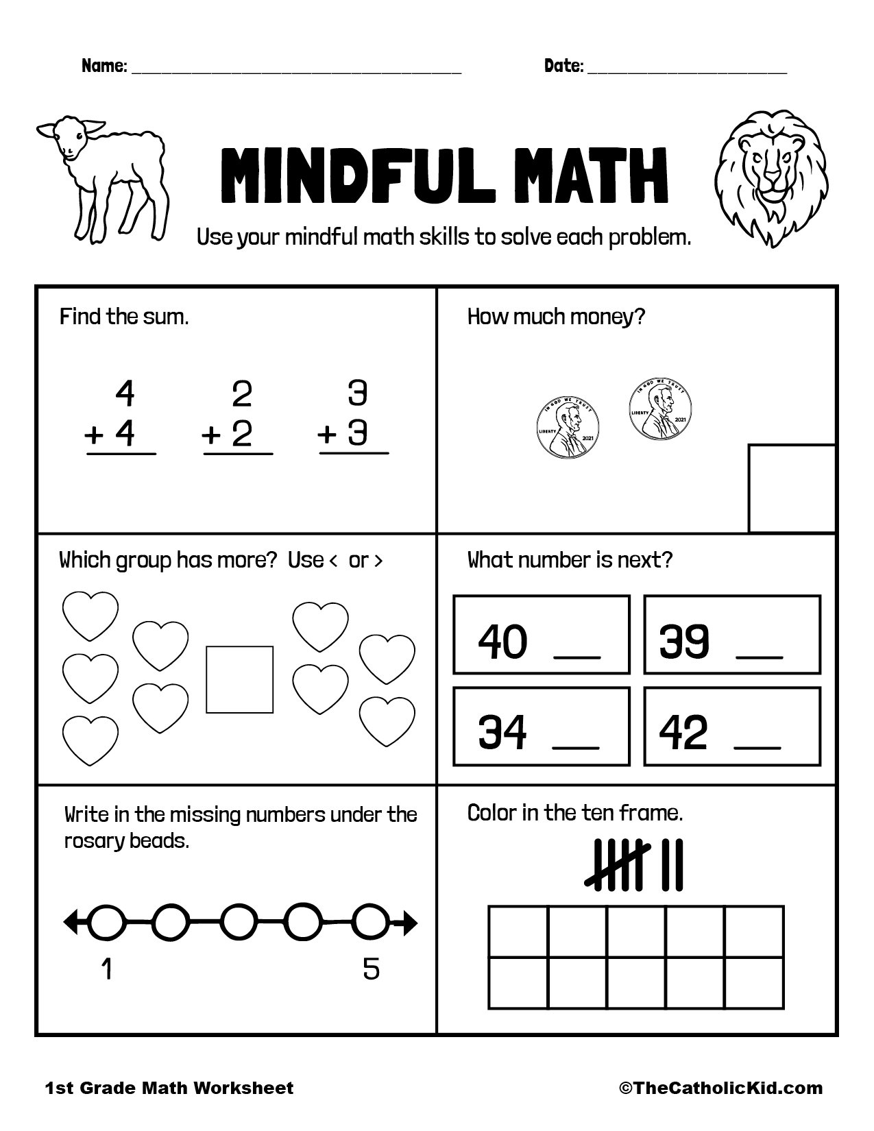Free Printable First Grade Math Worksheets
