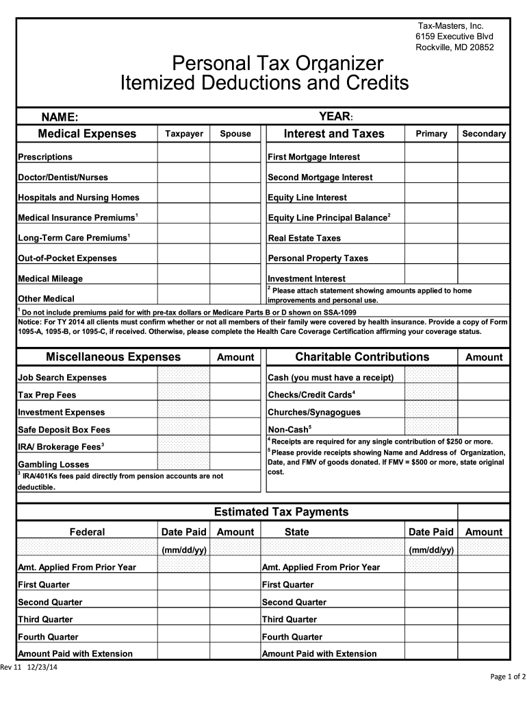 Free Printable Tax Deduction Worksheet Pdf