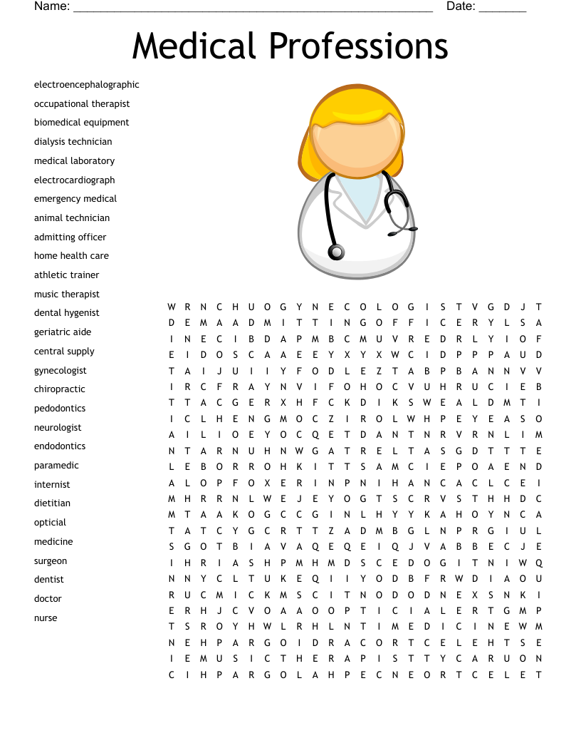 Medical Professions Word Search WordMint Medical Professions Word Search WordMint