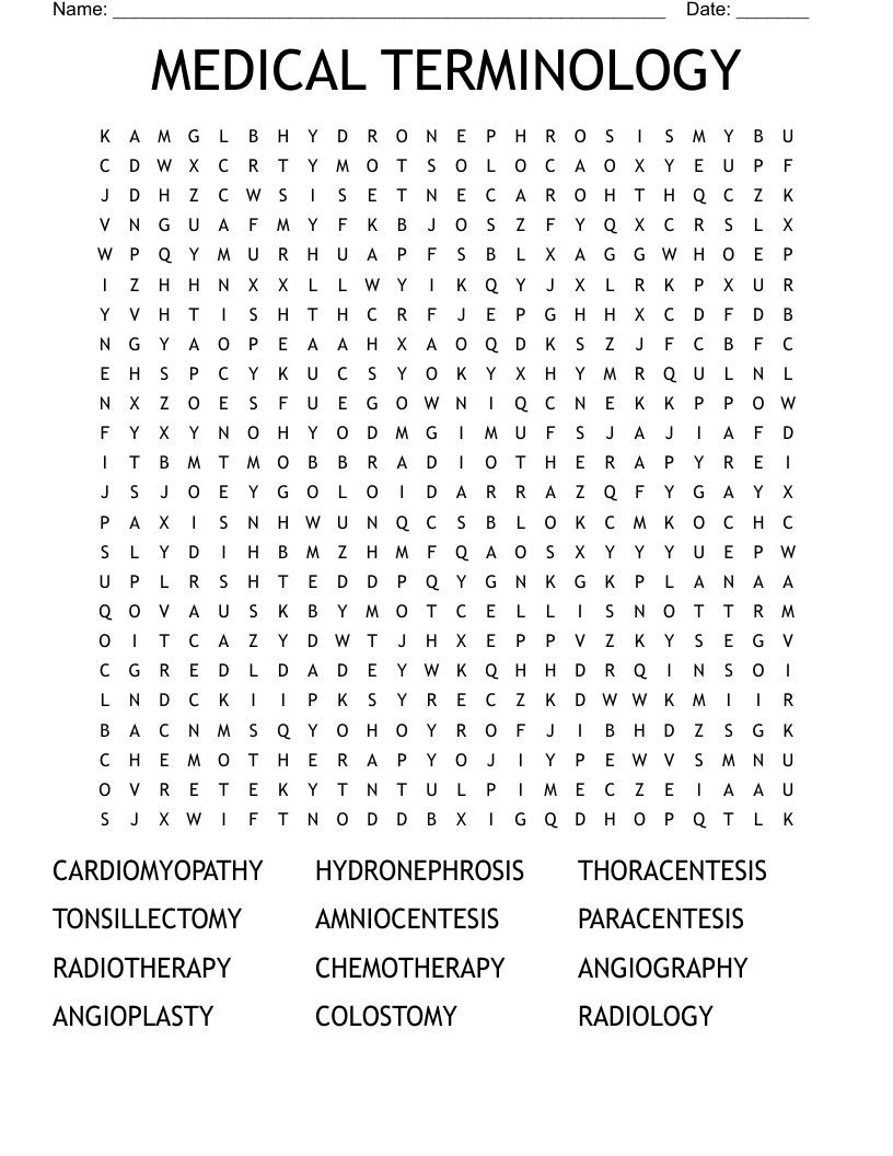 Medical Word Search Puzzles