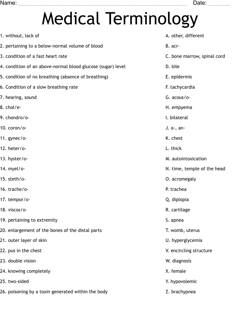 Free Printable Medical Terminology Worksheets