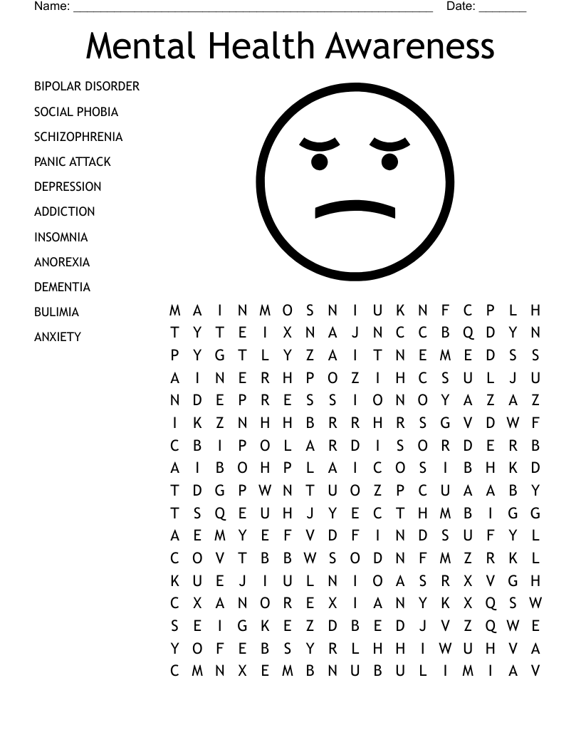 Mental Health Awareness Word Search WordMint Mental Health Awareness Word Search WordMint