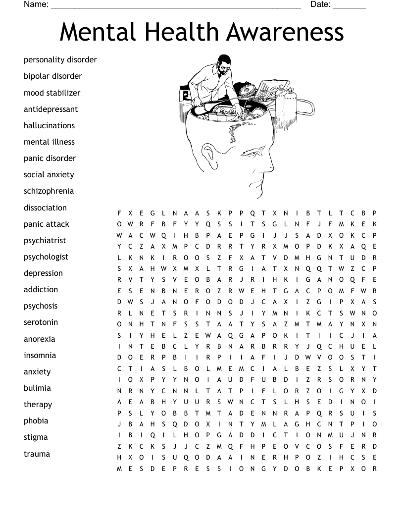 Mental Health Awareness Word Search WordMint