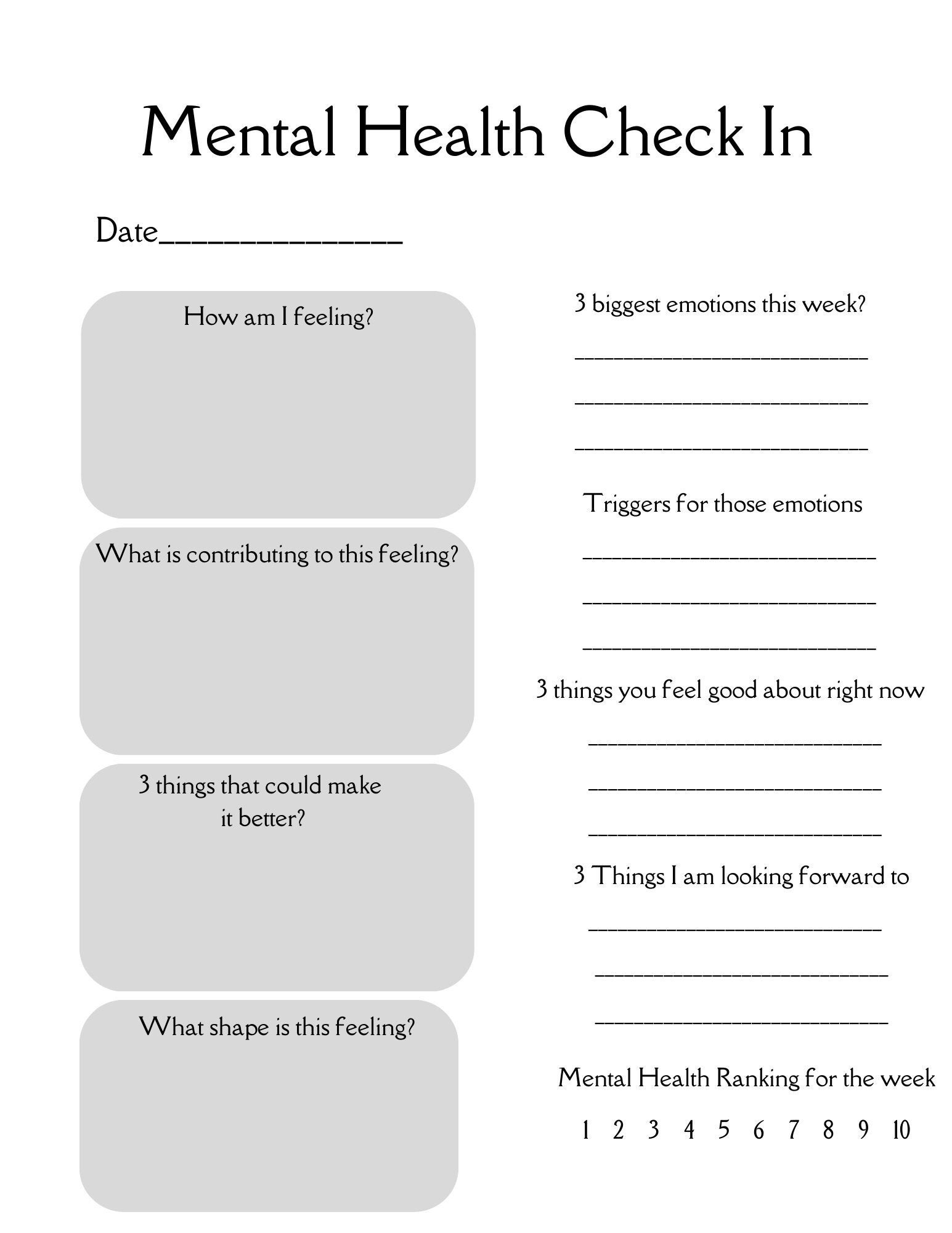Printable Mental Health Worksheets