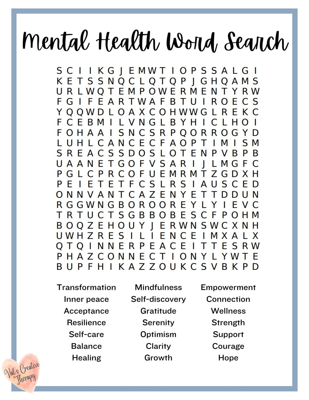 mental health word search