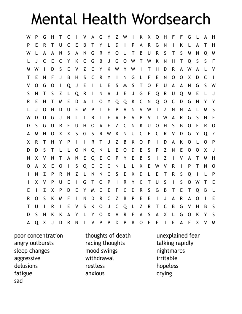 Mental Health Crosswords Word Searches Bingo Cards WordMint