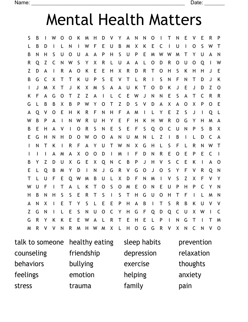 Mental Health Matters Word Search WordMint Mental Health Matters Word Search WordMint