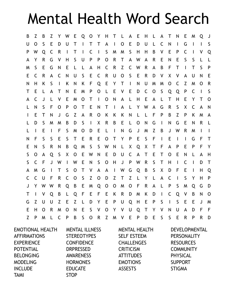 Mental Health Word Search WordMint