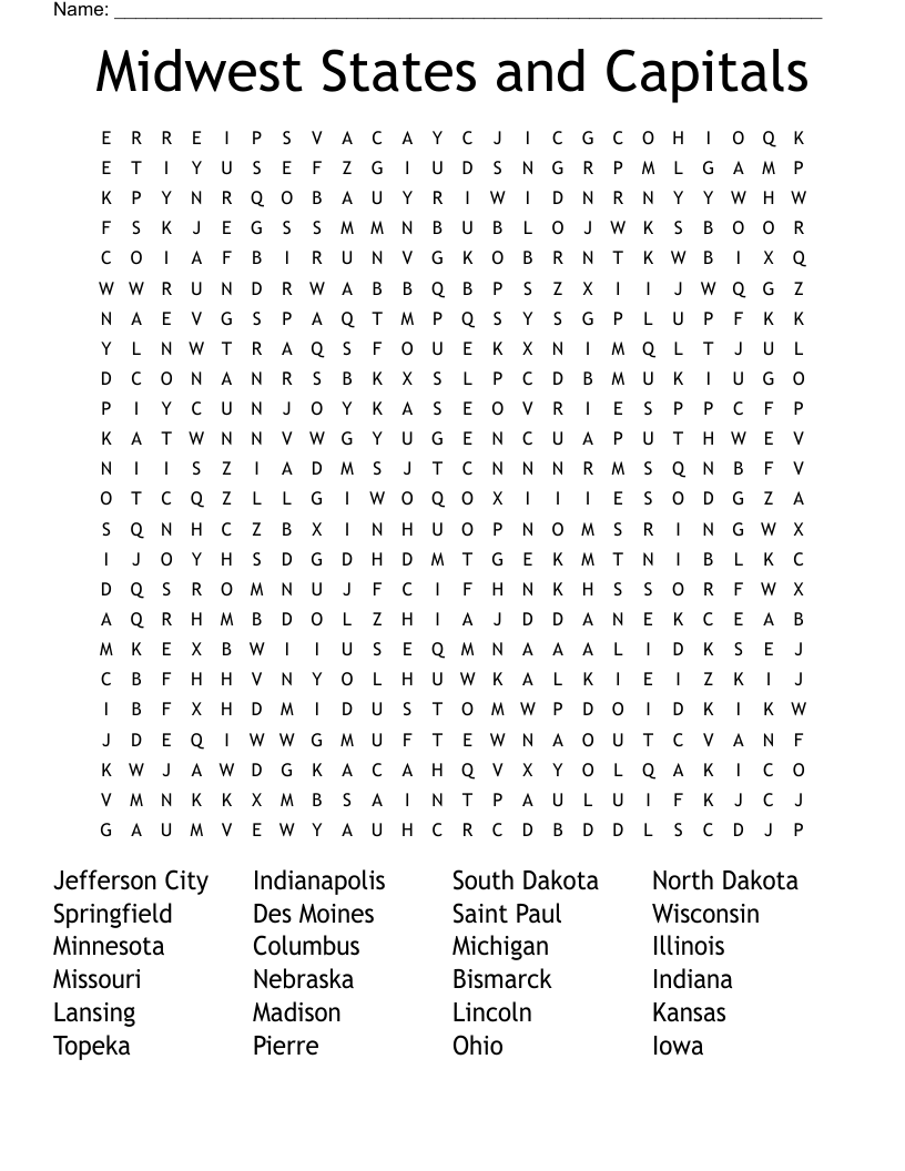 Midwest States And Capitals Word Search WordMint Midwest States And Capitals Word Search WordMint