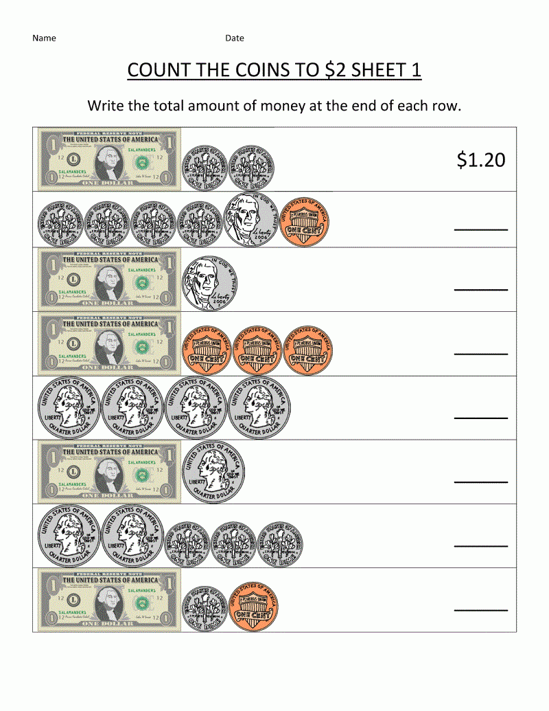 free printable money math worksheets