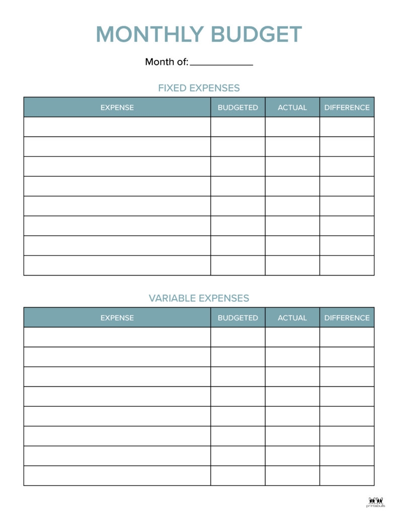 Single Person Free Printable Monthly Budget Worksheet