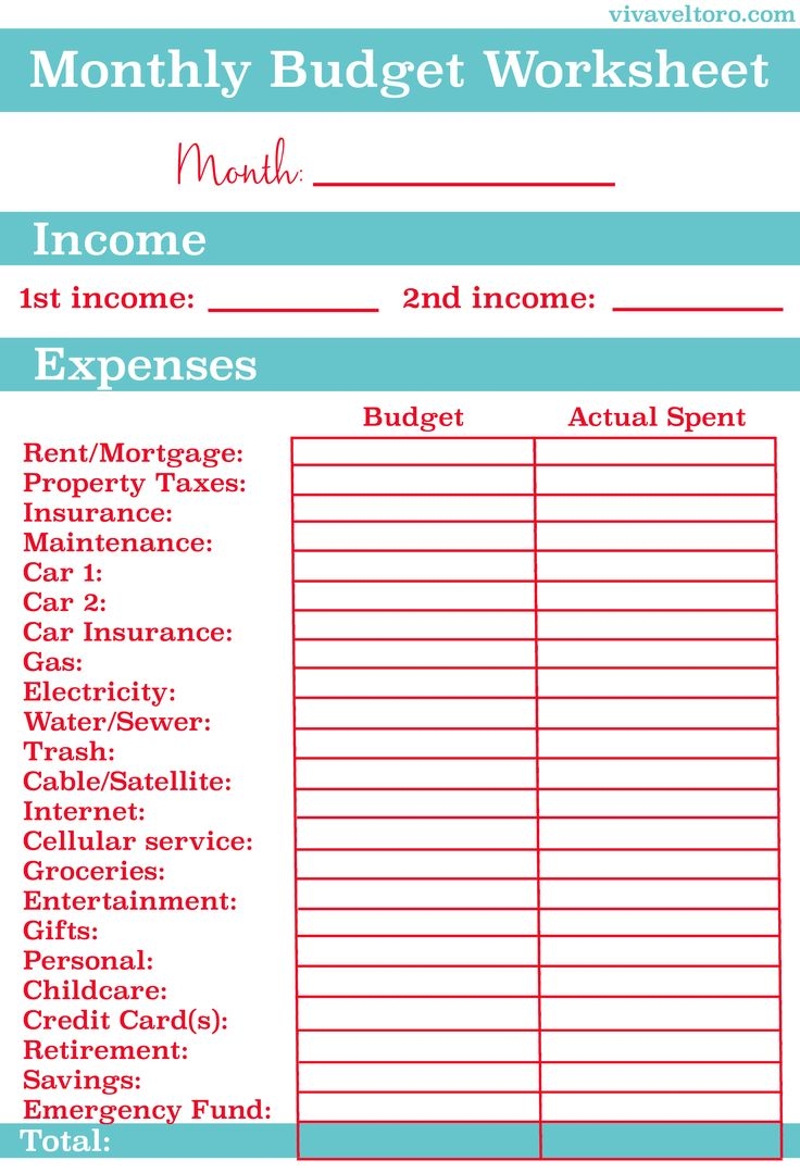 Monthly Budget Worksheet Free Printable