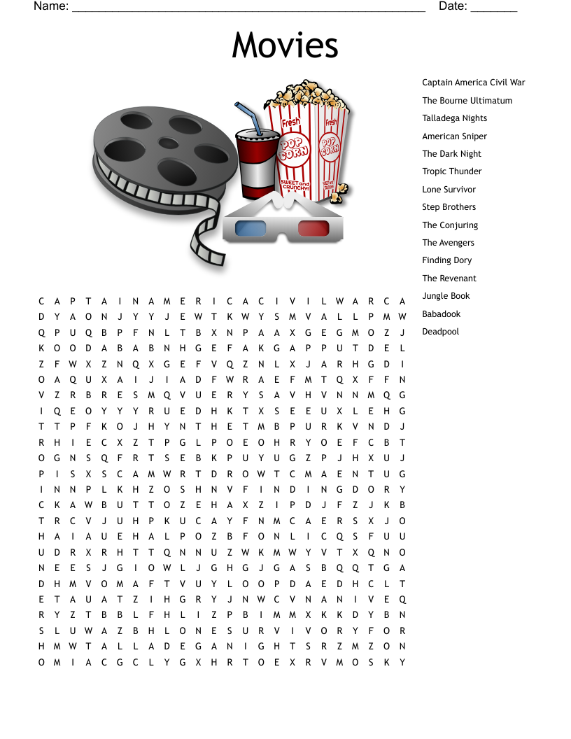 Movies Word Search WordMint Movies Word Search WordMint