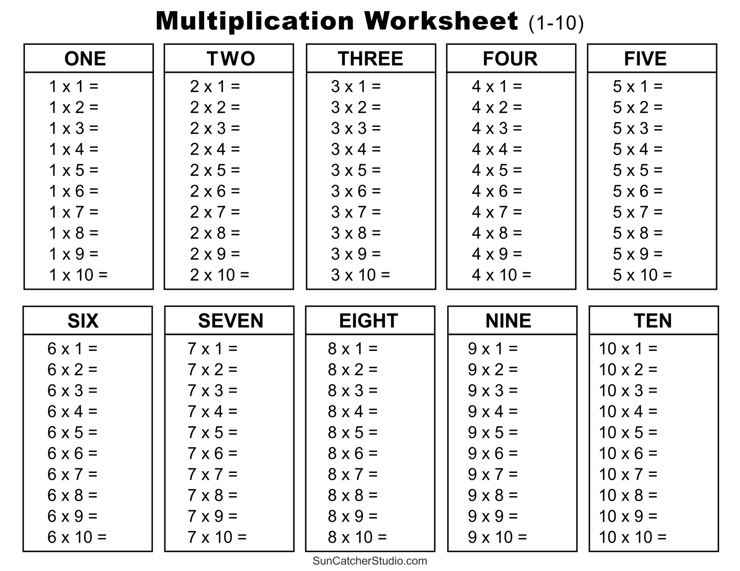 Multiplication Table Worksheet Printable