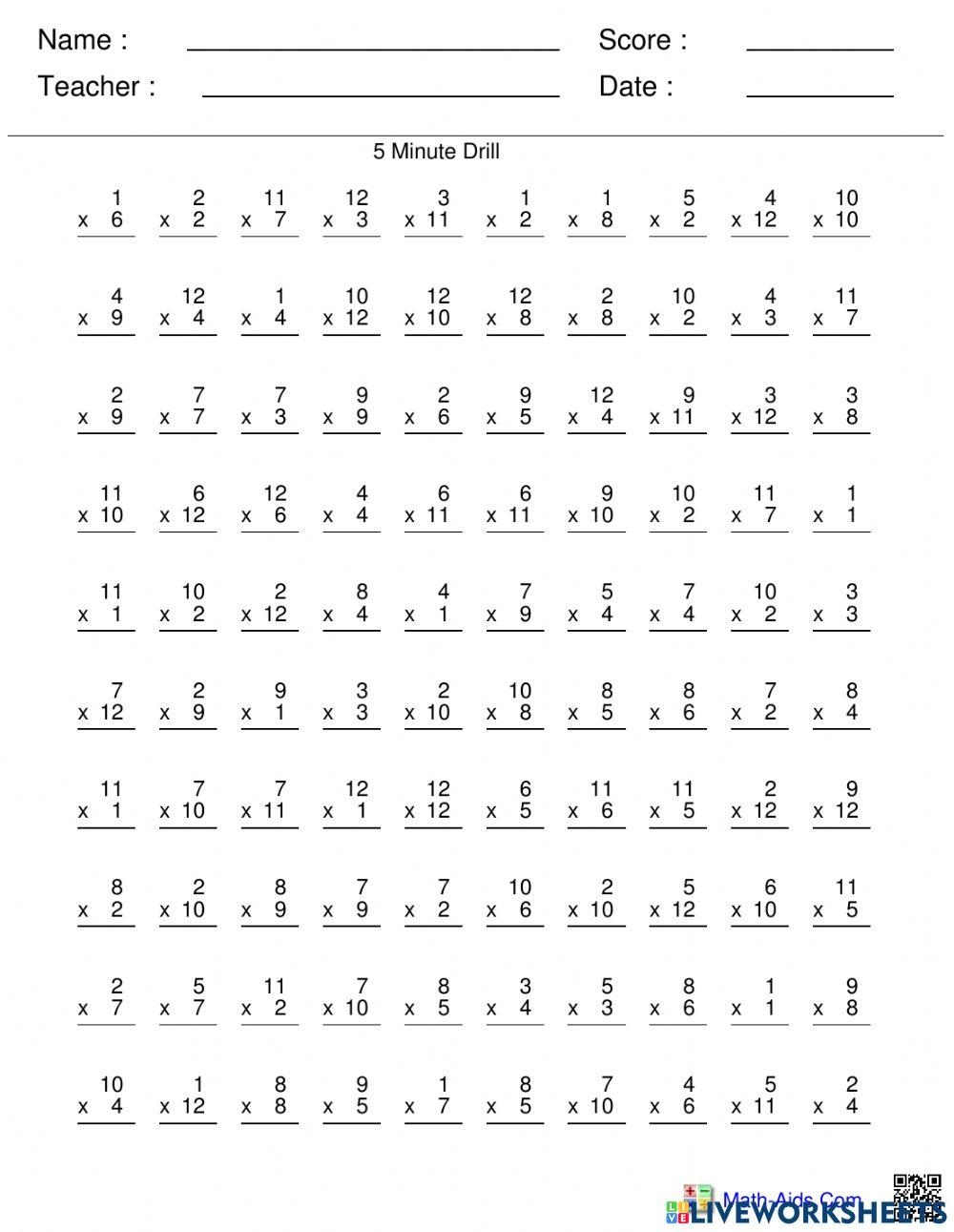 Multiplication Facts 0 12 Online Exercise For Live Worksheets Worksheets Library Multiplication Facts 0 12 Online Exercise For Live Worksheets Worksheets Library