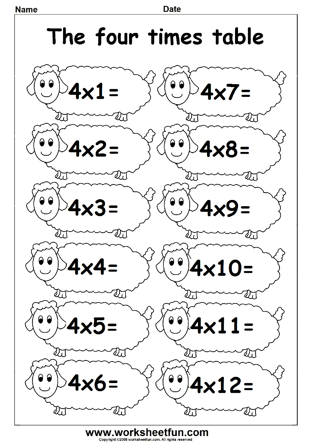 Multiplication Table 4 Worksheet