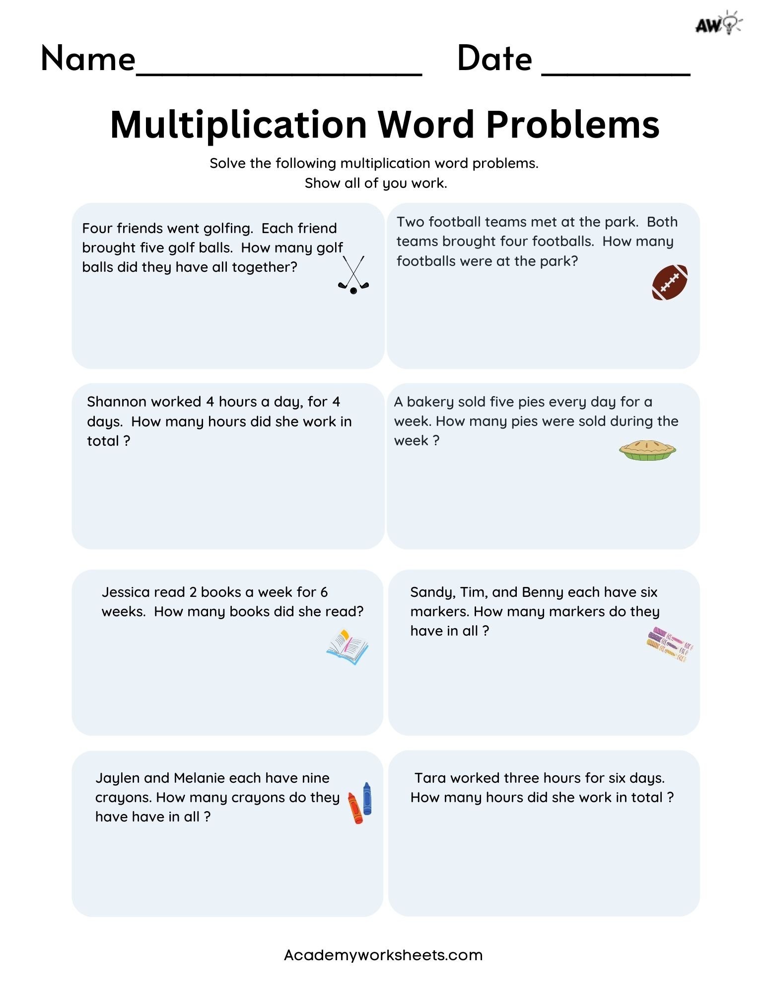 Multiplication Word Problems PDF Single Digit Academy Worksheets Worksheets Library