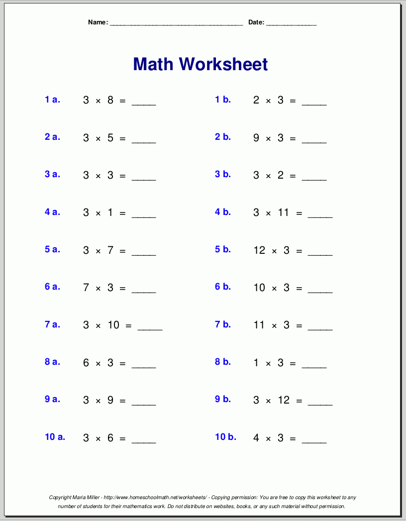 Free Printable 3rd Grade Multiplication Worksheets