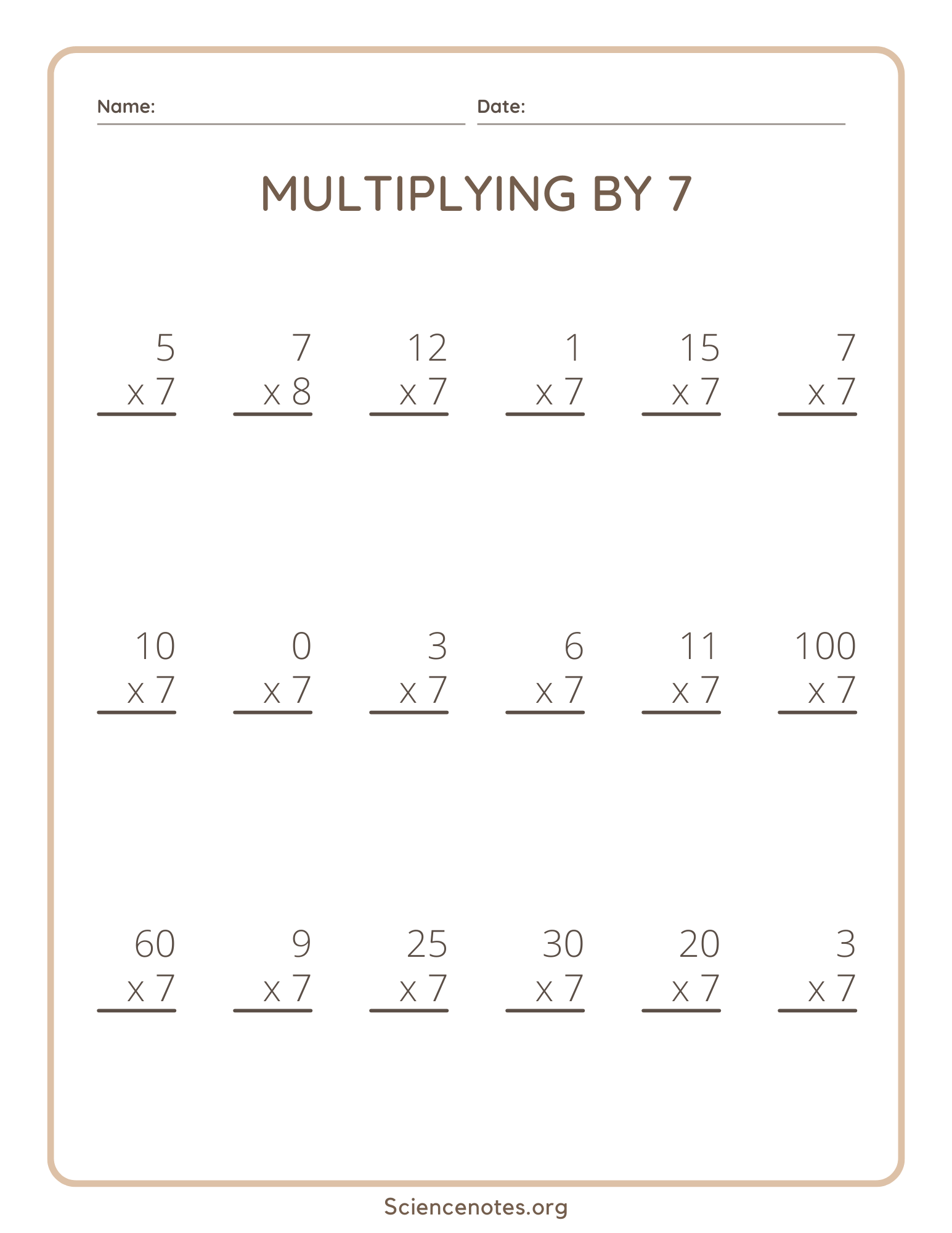 multiplication of 7 worksheet multiplication of 7 worksheet