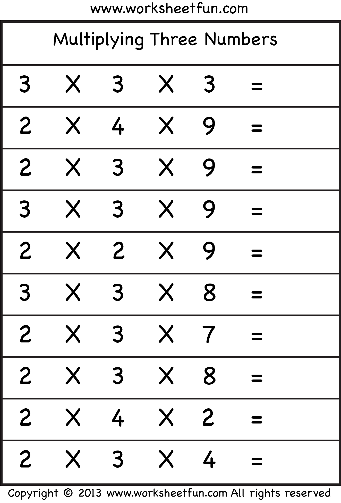 Multiply By 3 Worksheet