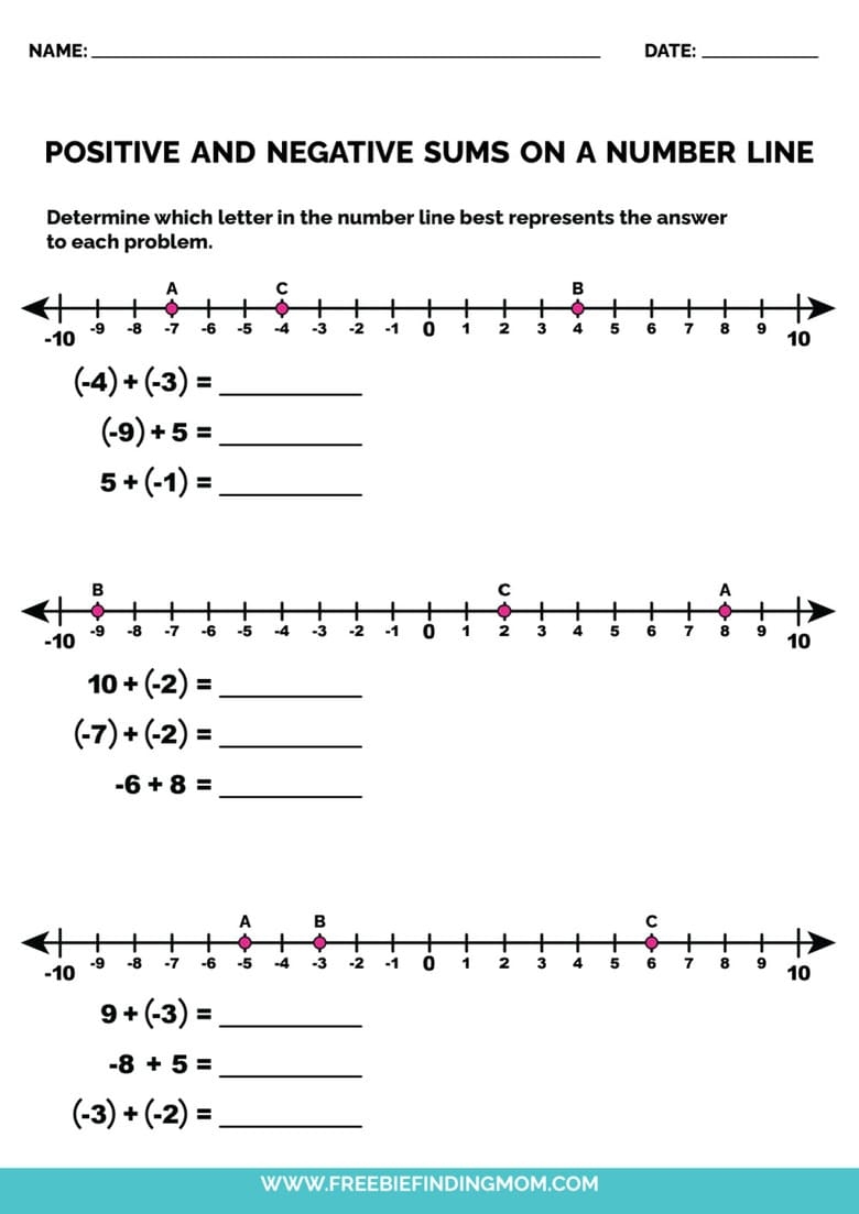 free printable number line addition worksheets