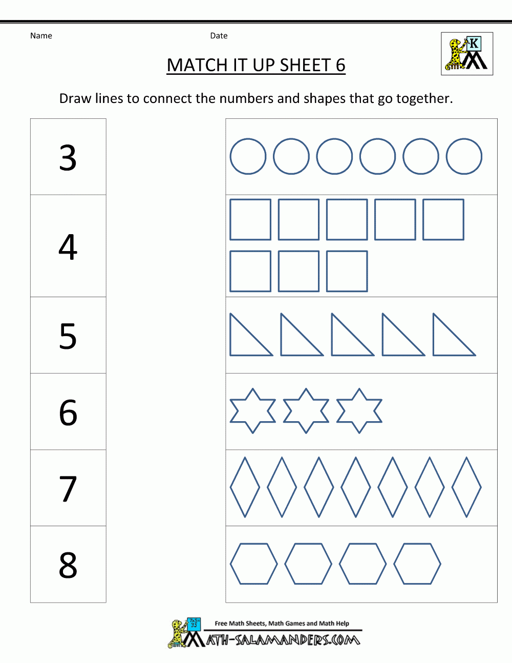 Number Matching Worksheets 1 10