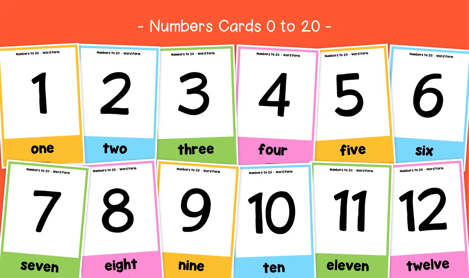 Numbers Cards 0 To 20 with Words KS1 Digits Numerals Counting Primary Maths