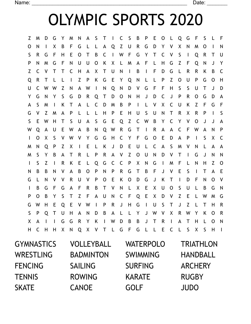 OLYMPIC SPORTS 2020 Word Search WordMint
