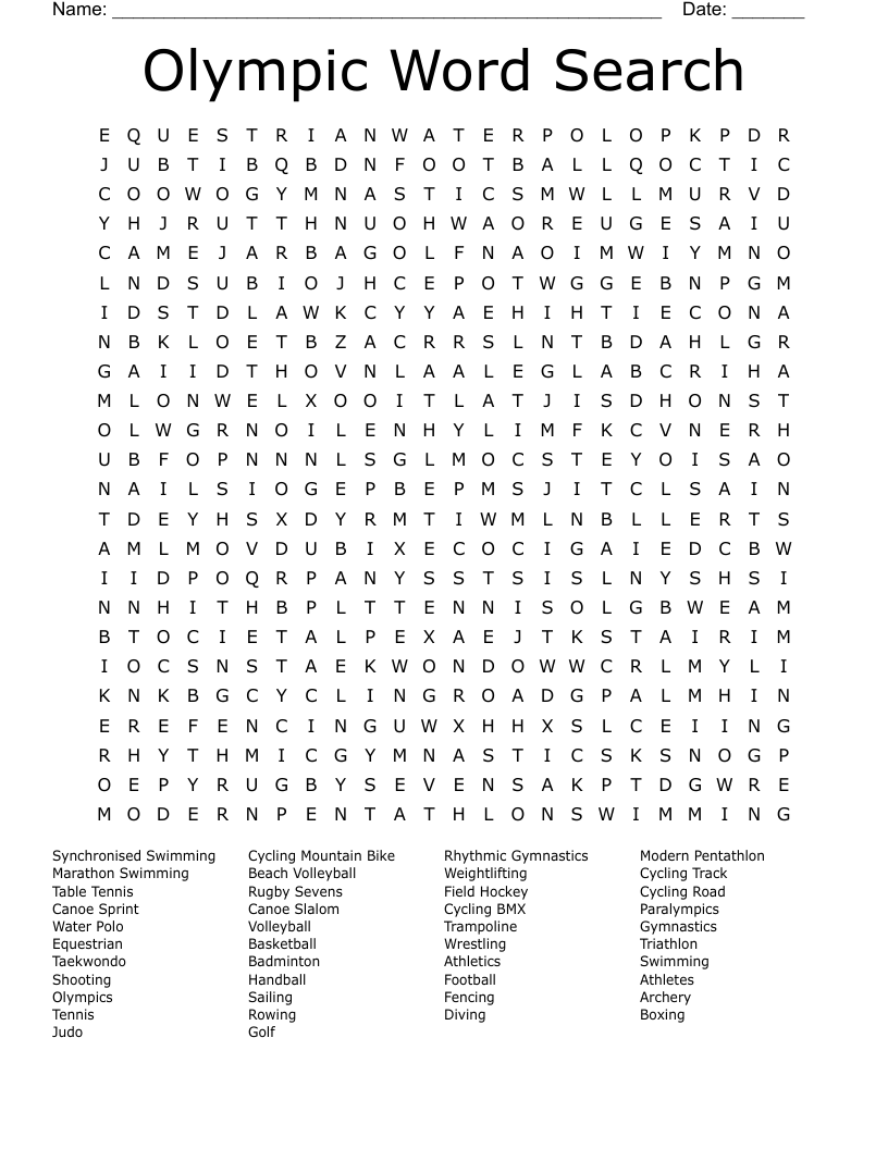 Word Search Olympic Games