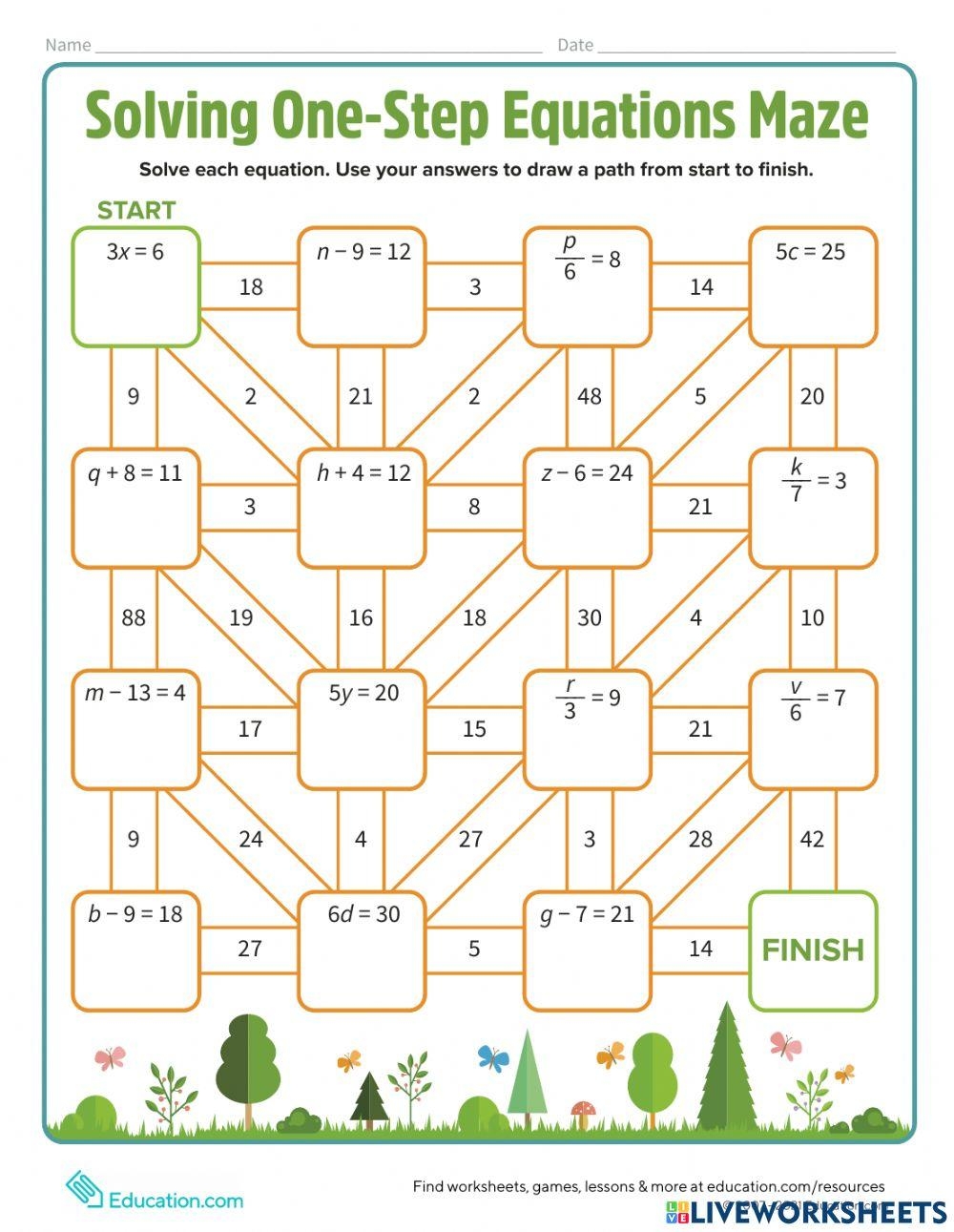 One Step Equations Maze Worksheet Live Worksheets Worksheets Library