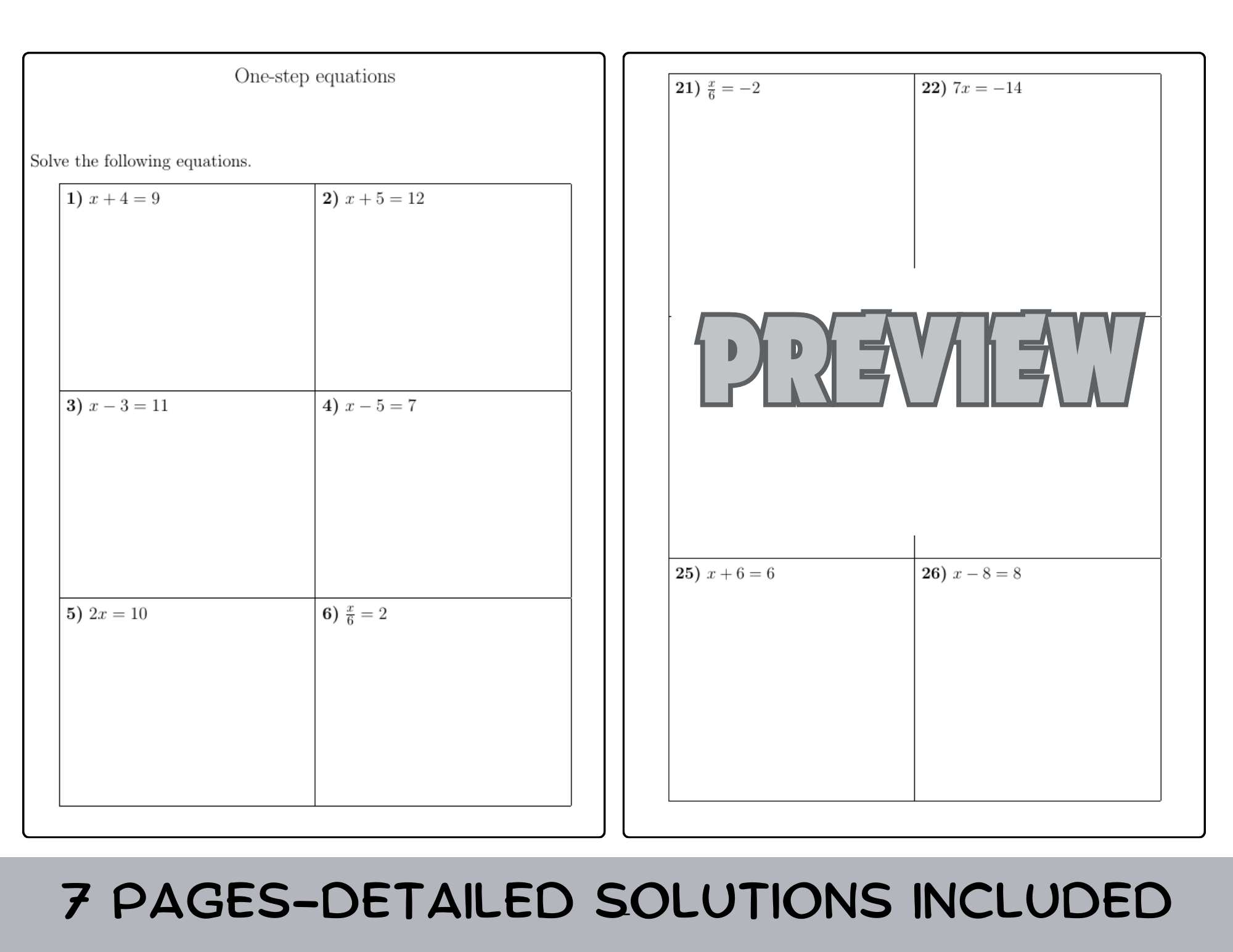One step Equations Worksheet with Solutions Teaching Resources
