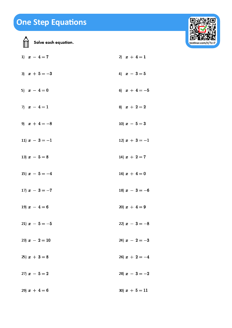One-step Equations Worksheets Pdf