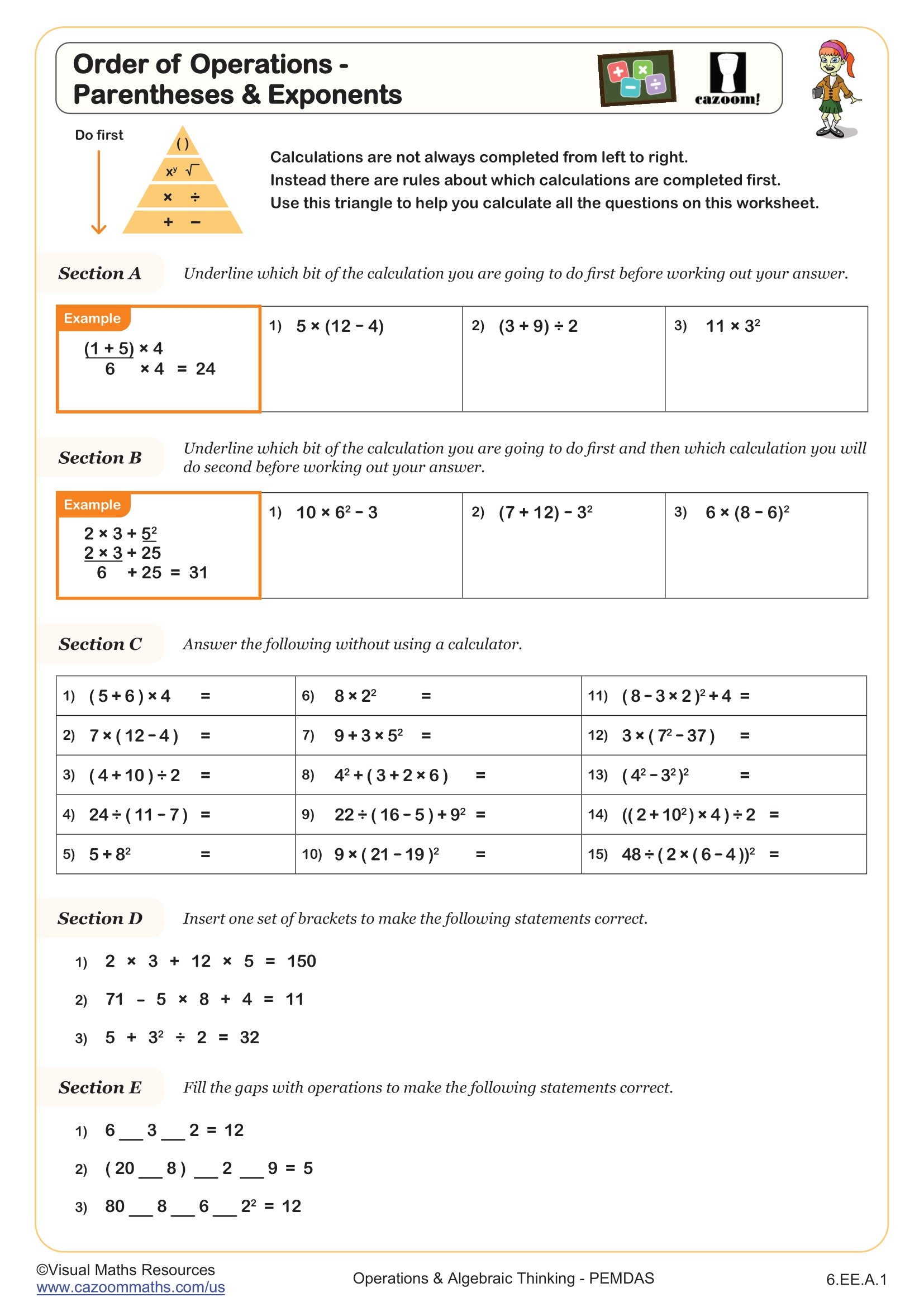 Order Of Operations Parentheses Exponents Worksheet 6th Grade PDF Worksheets Cazoom Math Order Of Operations Parentheses Exponents Worksheet 6th Grade PDF Worksheets Cazoom Math