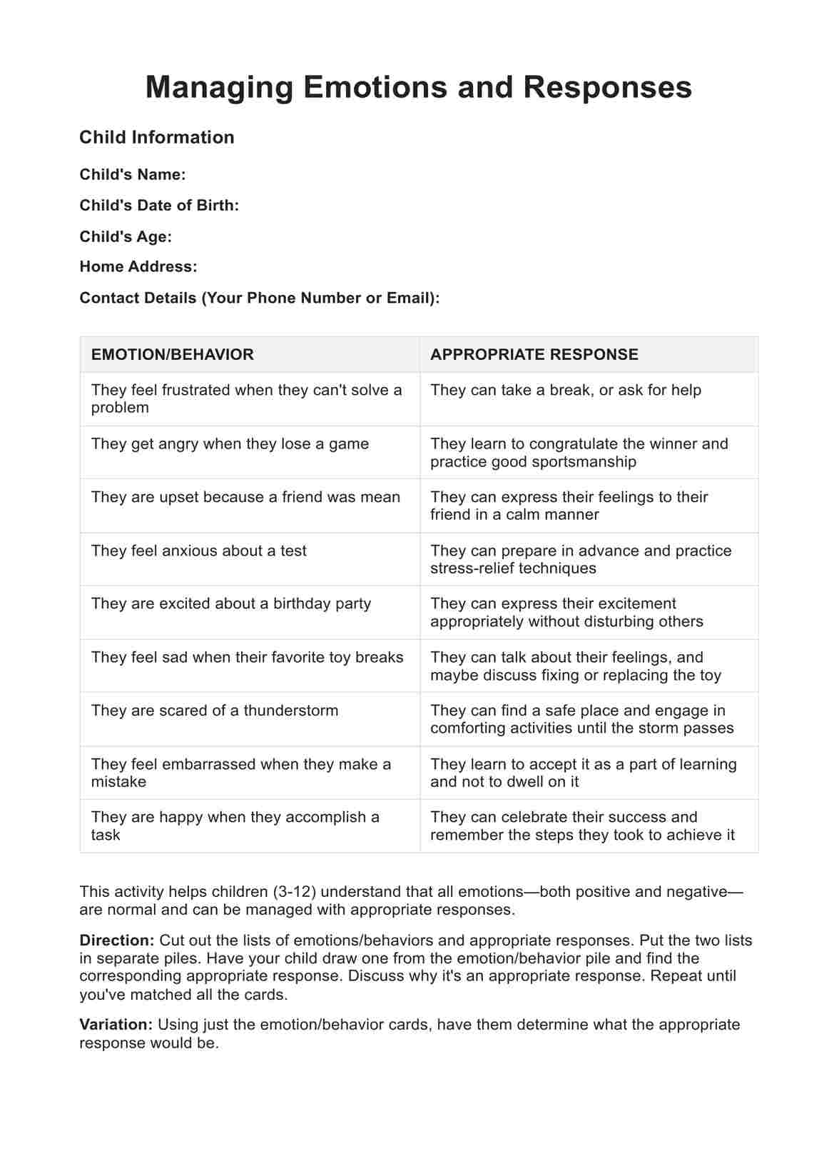 Free Printable Parenting Worksheets