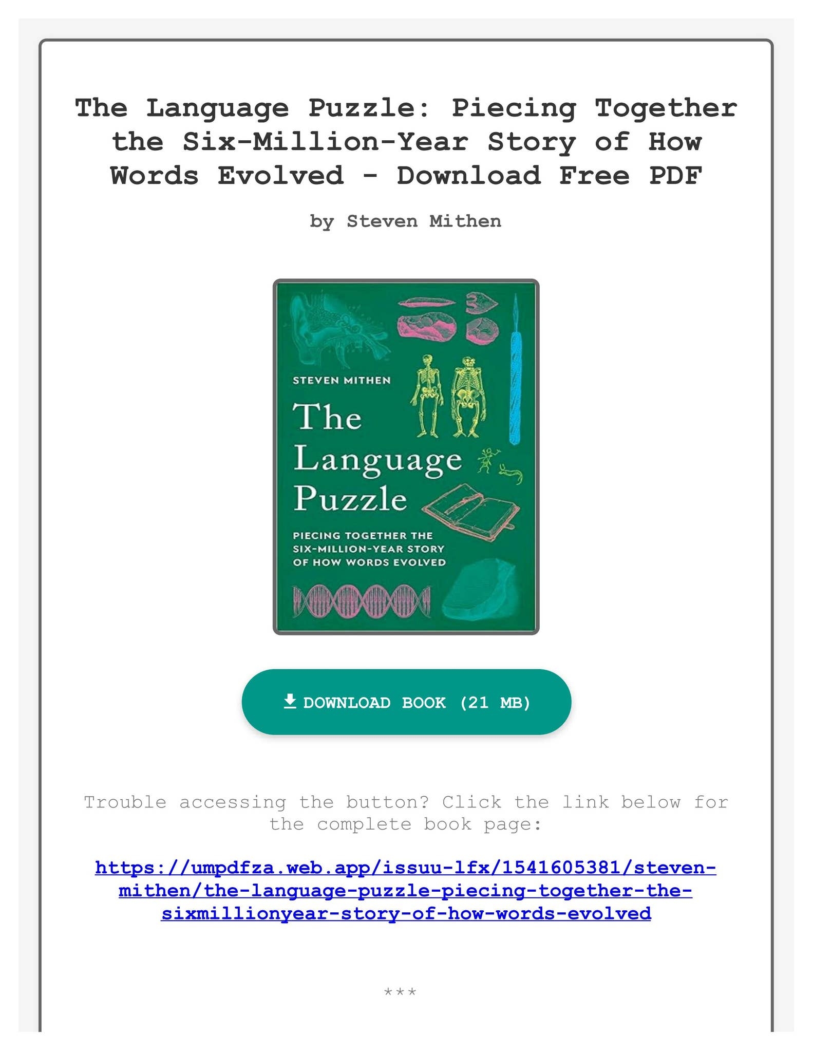 PDF The Language Puzzle Piecing Together The Six Million Year Story Of How Words Evolved By Steven By HerminiaBoganie Issuu