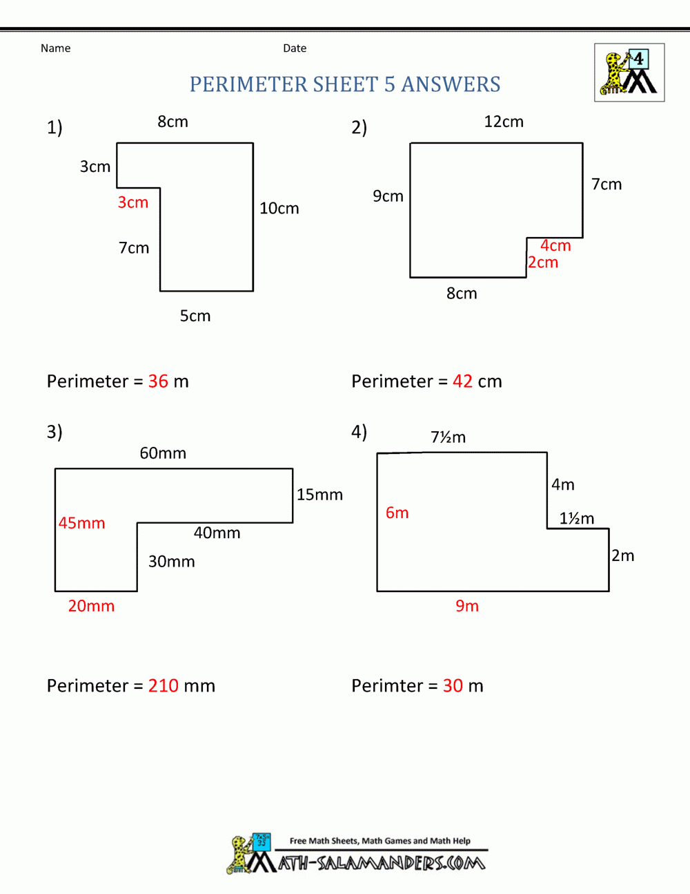 Perimeter Sheet 5 Answers