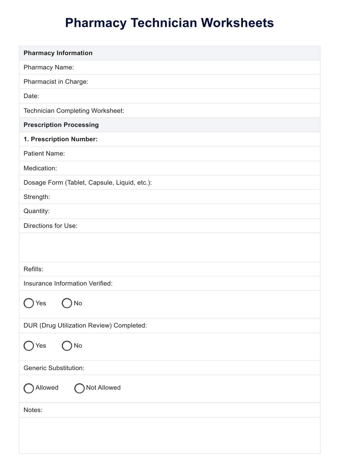 Free Printable Pharmacy Technician Worksheets