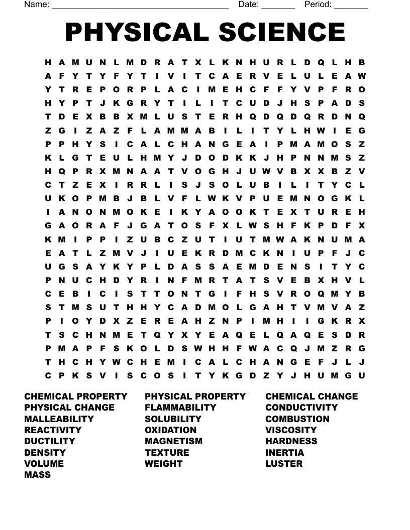 PHYSICAL SCIENCE Word Search WordMint PHYSICAL SCIENCE Word Search WordMint