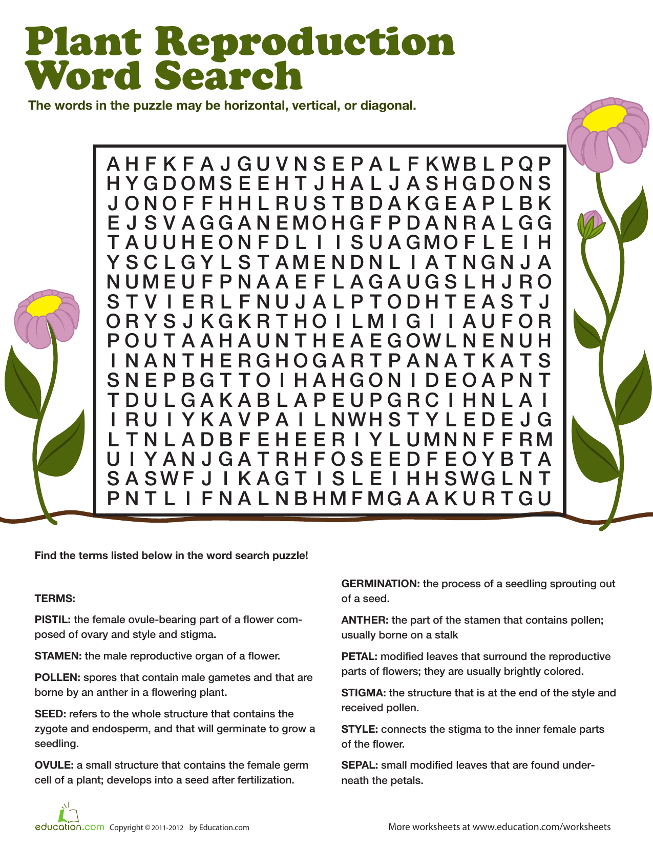 Plant Reproduction Word Search Worksheet