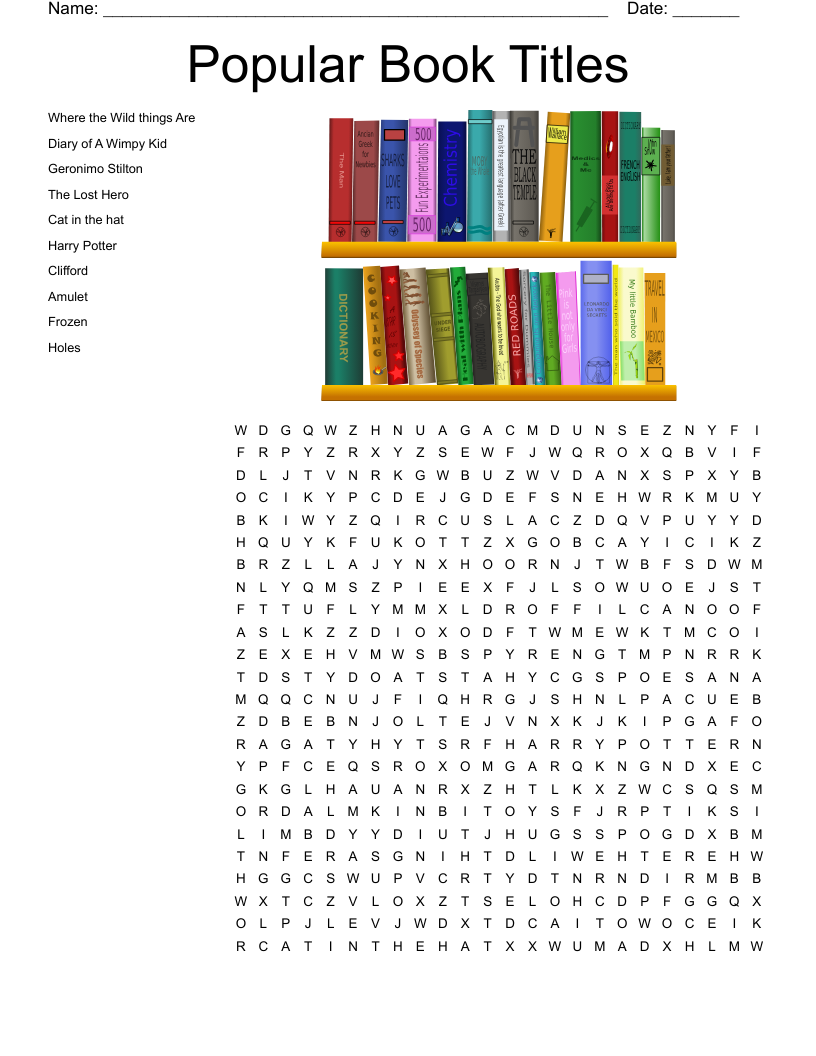 Popular Book Titles Word Search WordMint Popular Book Titles Word Search WordMint