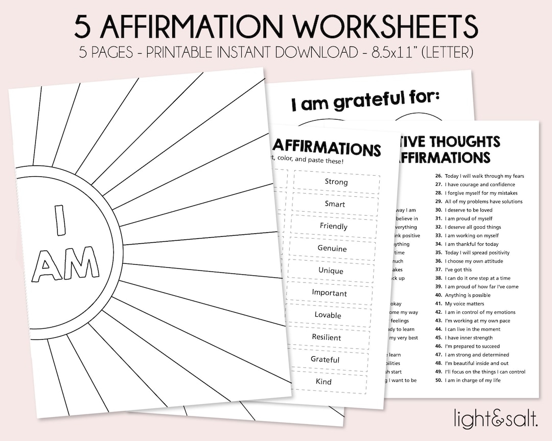 printable positive affirmations worksheet pdf