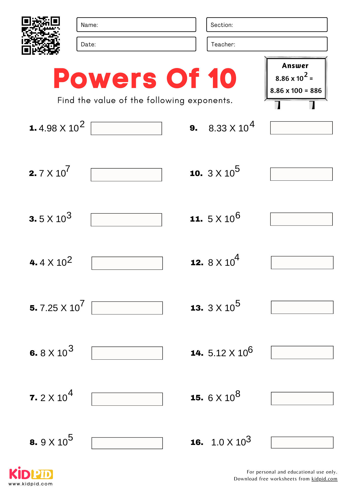 Powers Of 10 With Integer Decimal Value Worksheet For Grade 5 Kidpid Powers Of 10 With Integer Decimal Value Worksheet For Grade 5 Kidpid