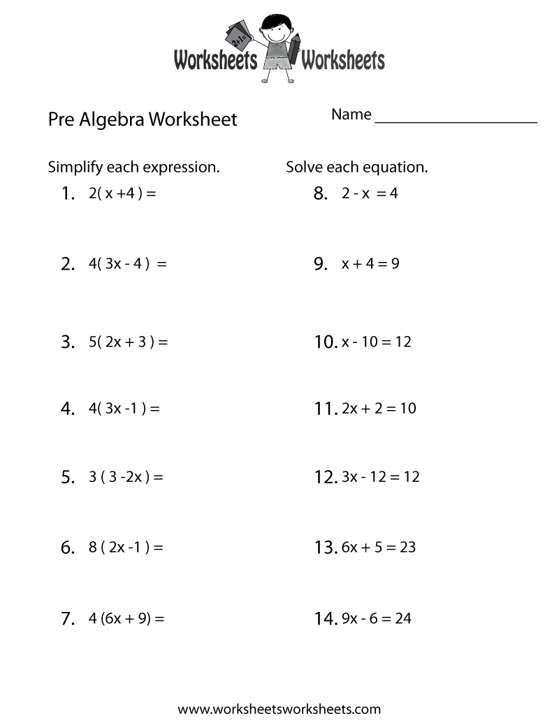 Pre Algebra Review Worksheet Practice Problems Exercises