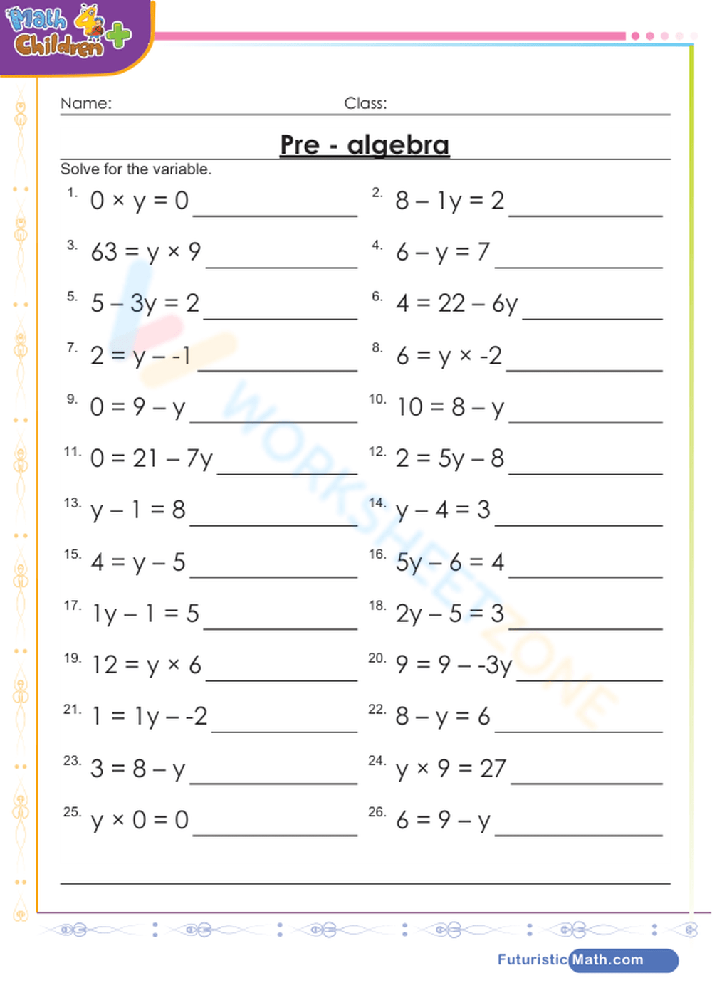 Pre algebra Worksheet Worksheets Library