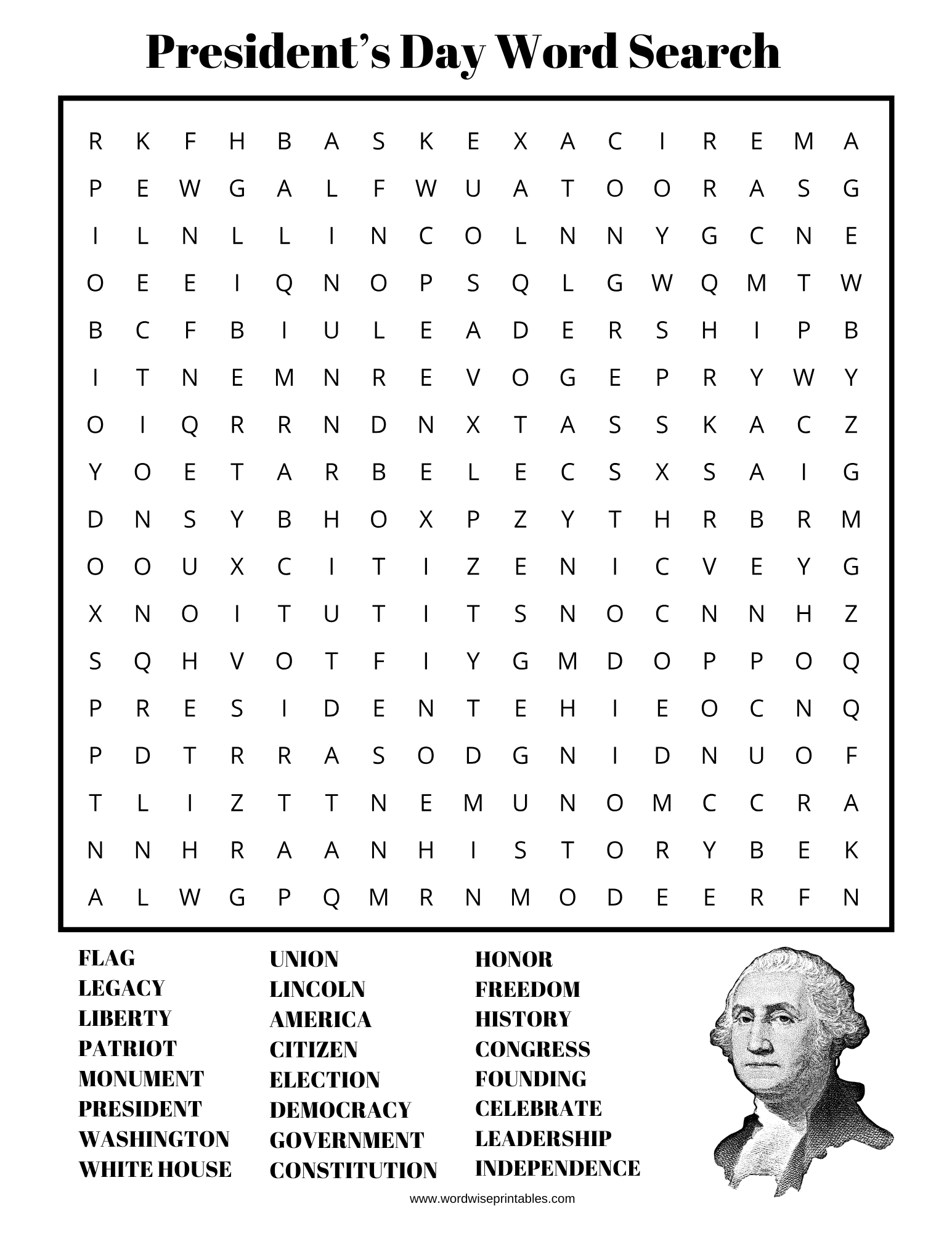 President s Day Word Search Word Wise Printables