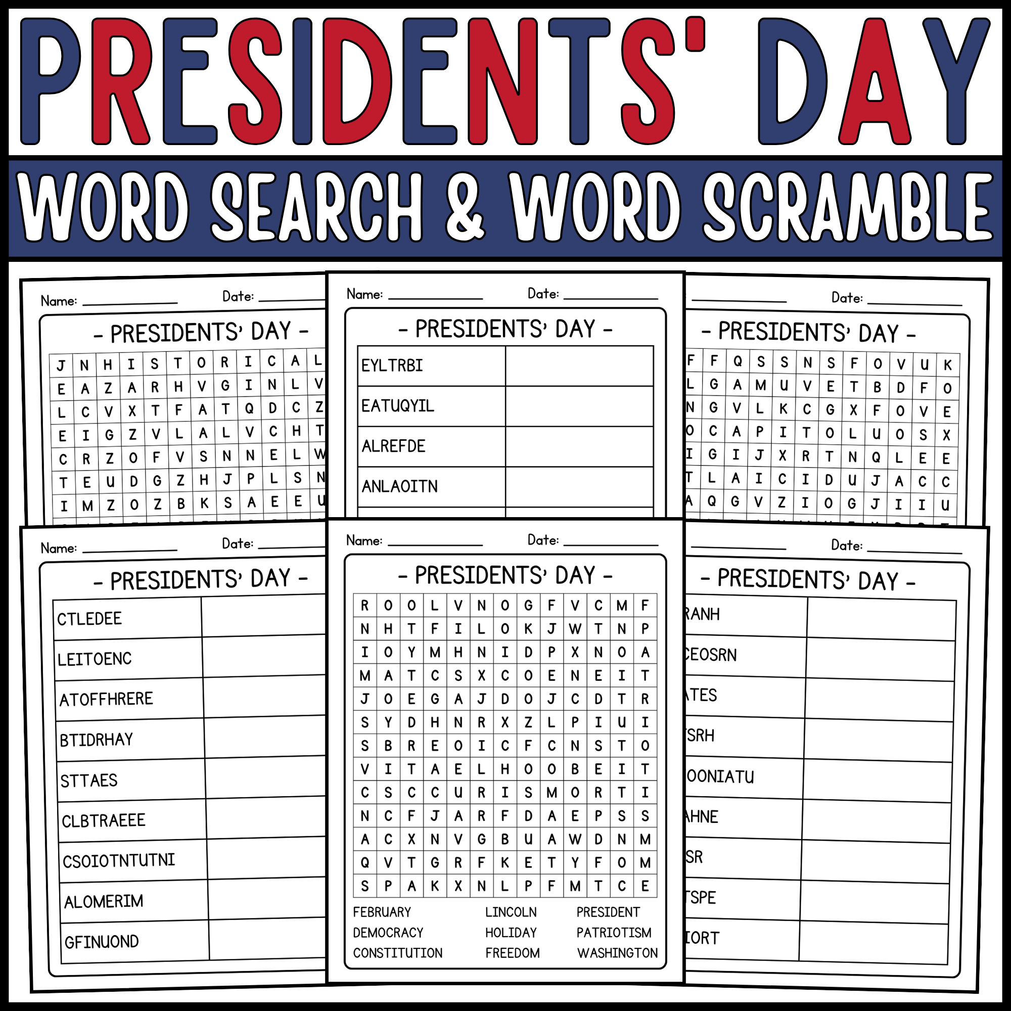 Presidents Day Word Search Word Scramble Presidents Day Vocabulary Activities Made By Teachers